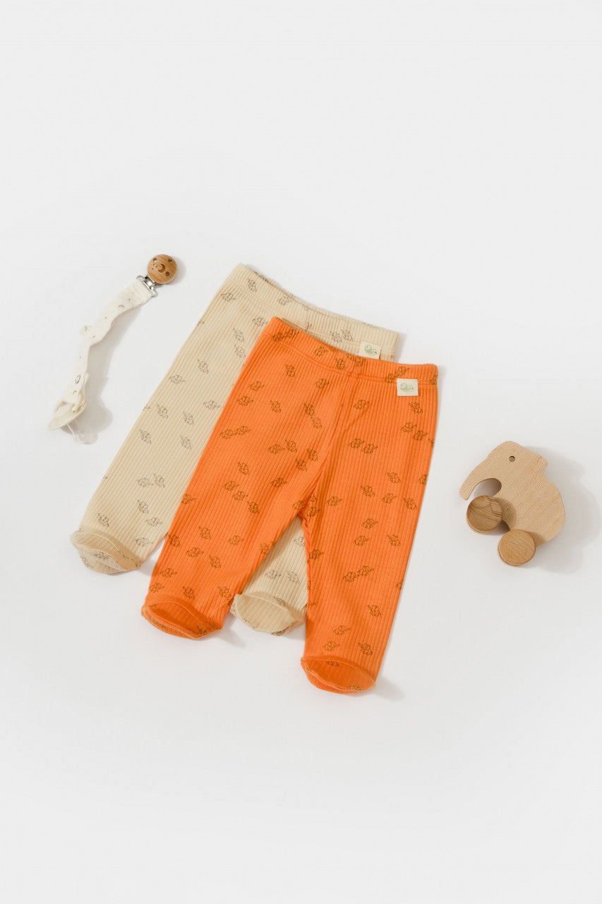 Set 2 pantalonasi cu botosei Printed, BabyCosy, 50% modal+50% bumbac, Ecru/Lavanda